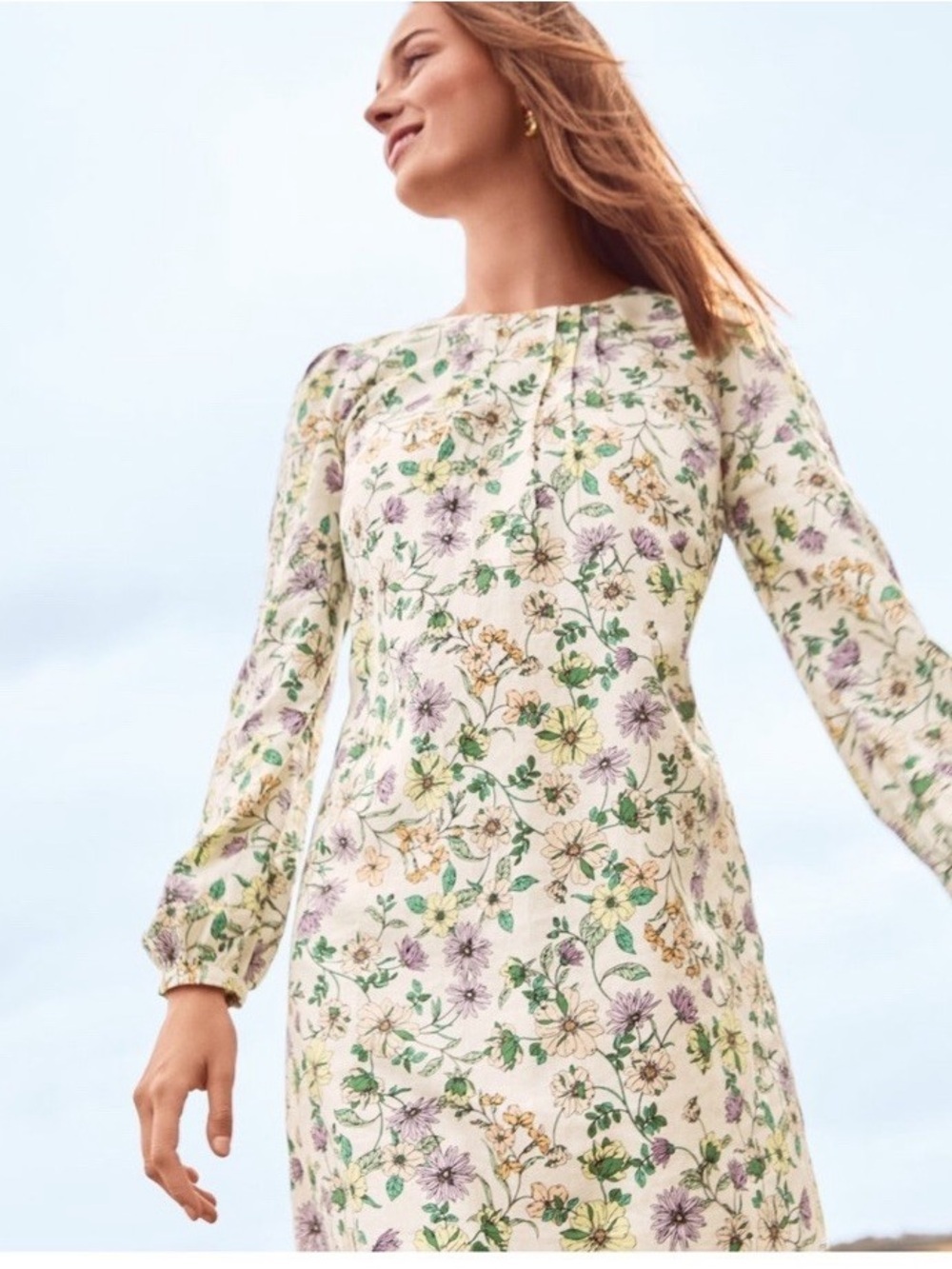 LOFT Floral Long Sleeve Shift Dress Linen Blend Size 8 Petite NWT - Picture 1 of 13